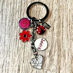 COACH Poppy Ladybug Bag Charm Keychain Glitter Heart Flower Hangtag